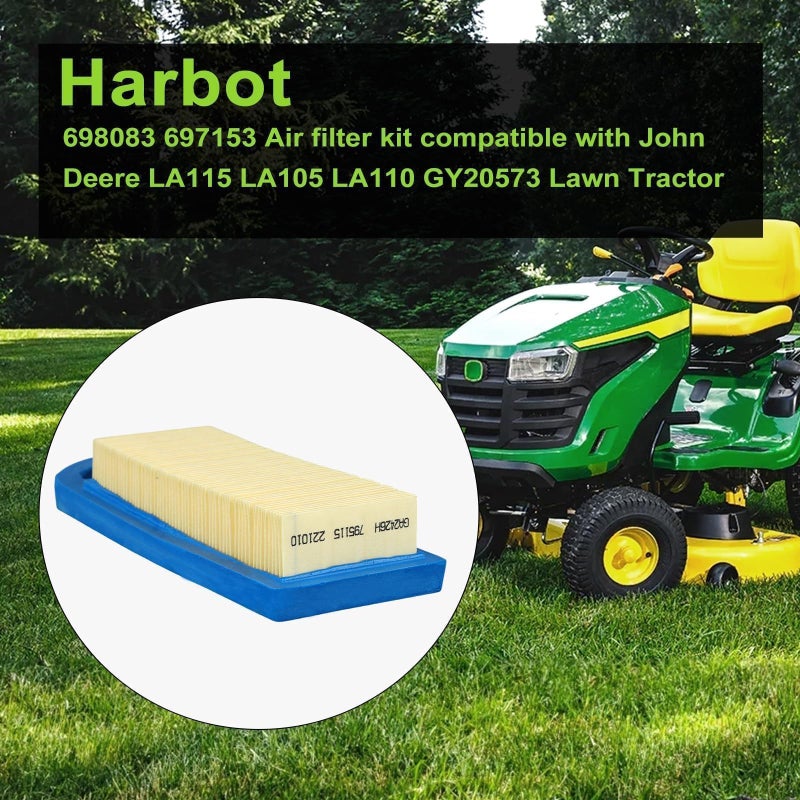Harbot فلتر هواء هاربوت 698083 697153 لجون دير LA105 LA115 L100 LA110 L108 LA100 L105 L107 بديل 794422 795115 GY20573 17.5 حصان جزازة العشب - Image 2